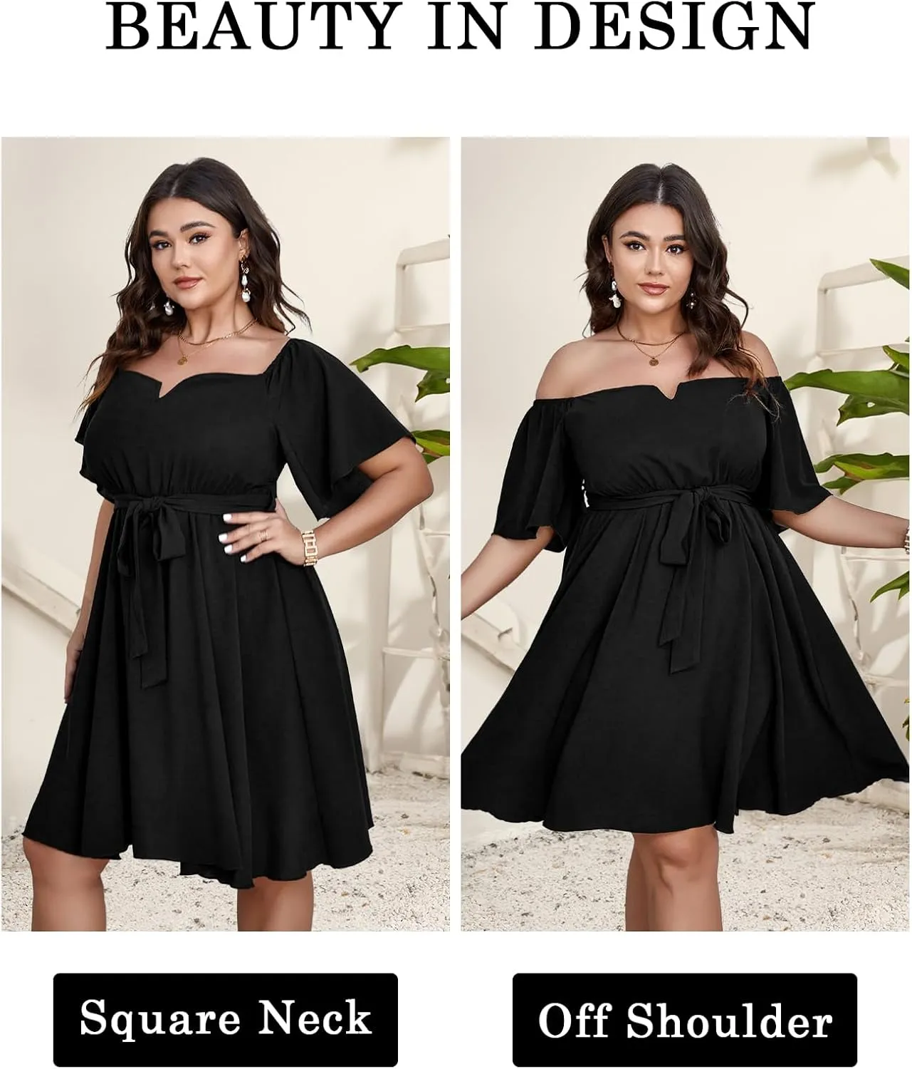 SCOMCHIC Womens Plus Size Cocktail Dress Summer Off Shoulder Short Sleeve Flowy Ruffle A-Line Cute Mini Dress with Belt