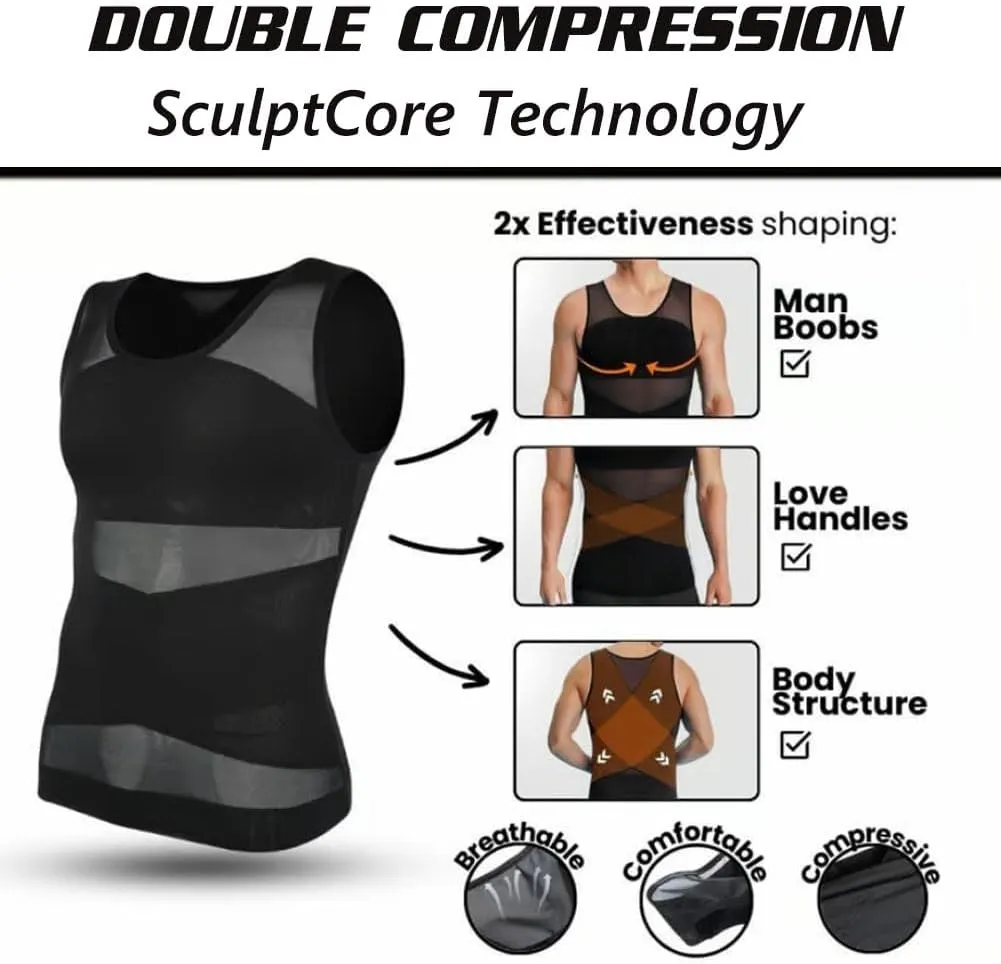 Sculptcore - Shaper Vest 2.0, Mens Body Shaper for Men, Men Body Shaper, Compression Tank Top Men