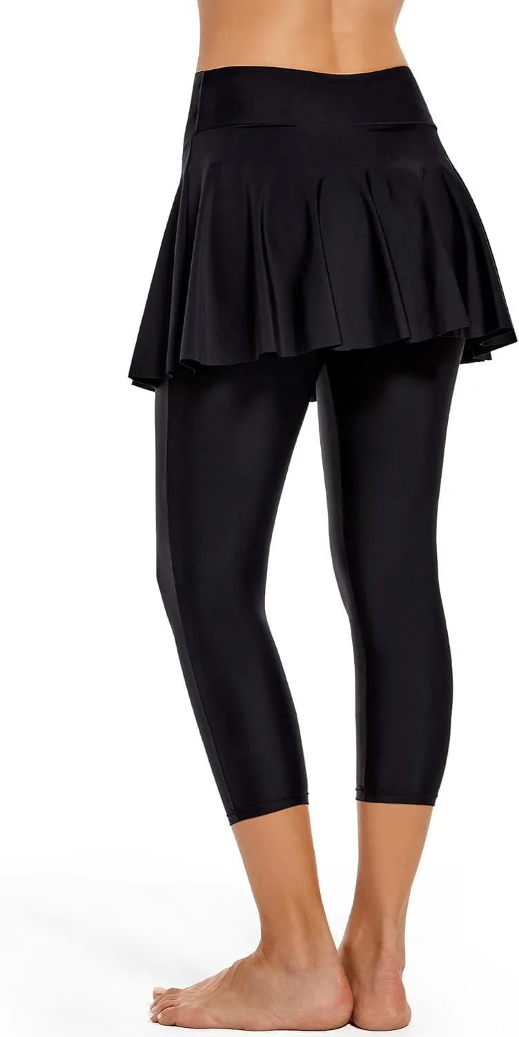 Seagoo Modest Swim Dress for Women Skirted Leggings Swimwear Skirt Sun Protection Capris High Waisted Skort L