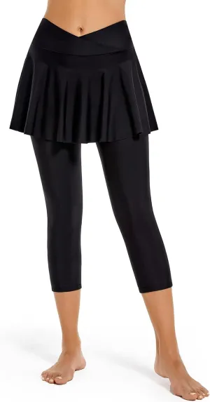 Seagoo Modest Swim Dress for Women Skirted Leggings Swimwear Skirt Sun Protection Capris High Waisted Skort L