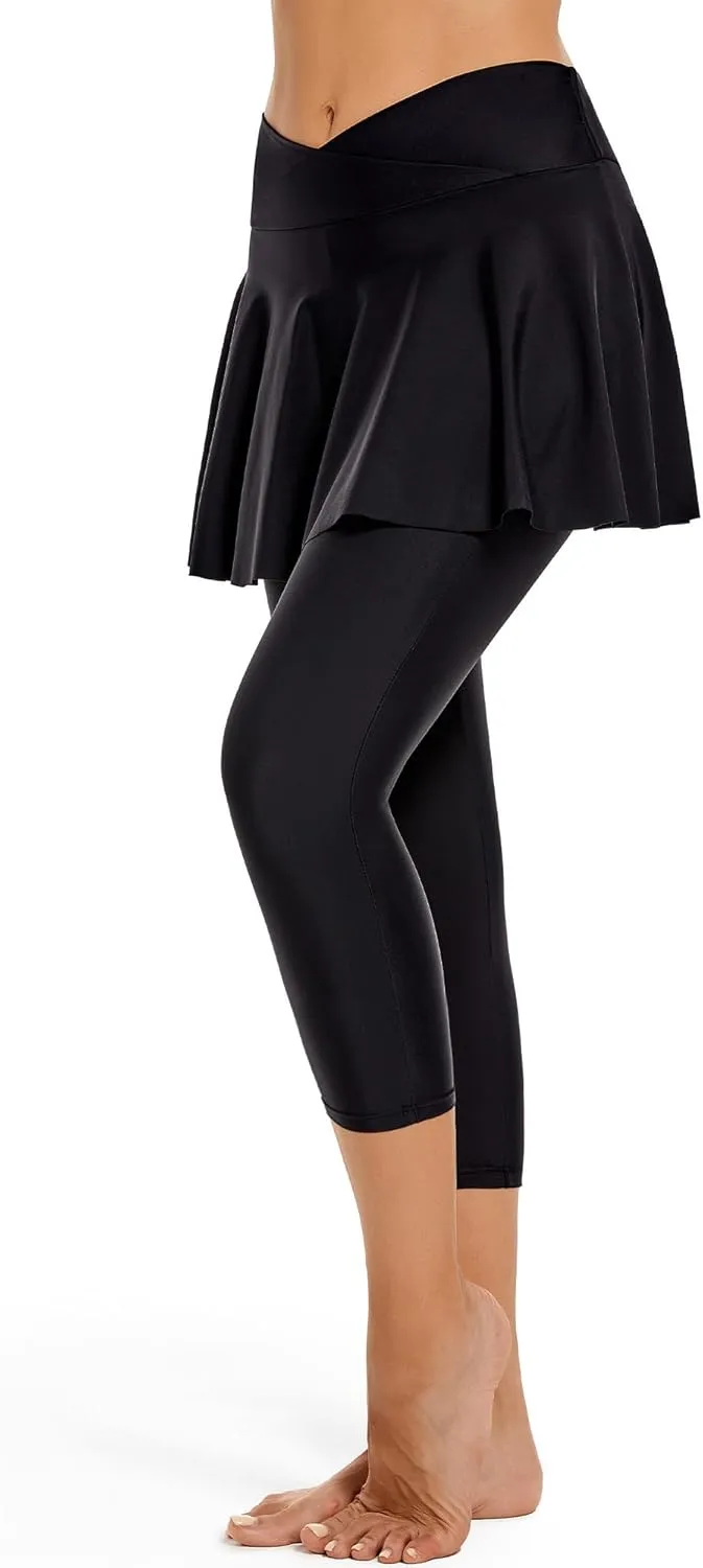 Seagoo Modest Swim Dress for Women Skirted Leggings Swimwear Skirt Sun Protection Capris High Waisted Skort L