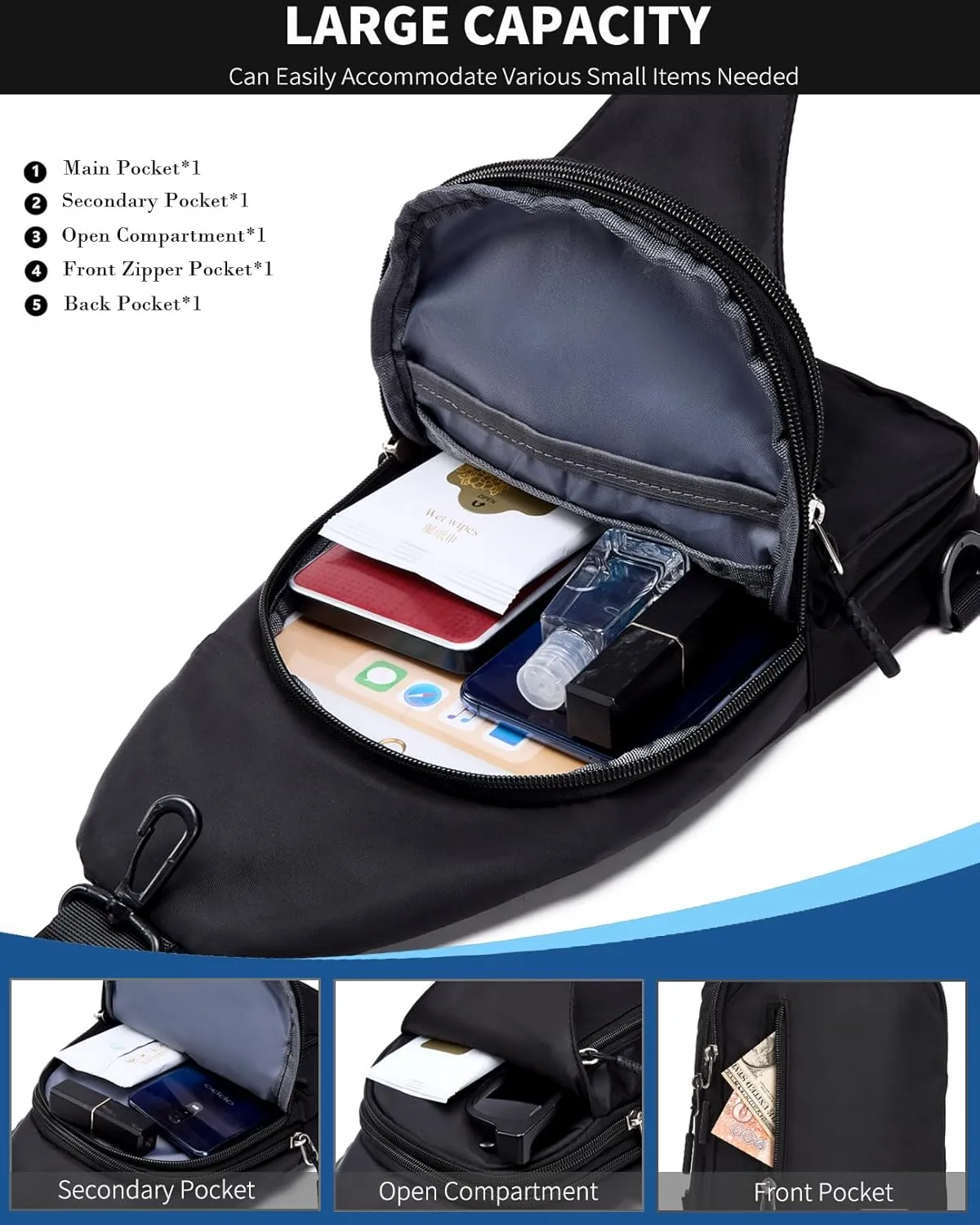 Seoky Rop Small Sling Backpack Crossbody Sling Bag Nylon Chest Bag Daypack Fanny Pack Cross Body Bag for Travel Hiking