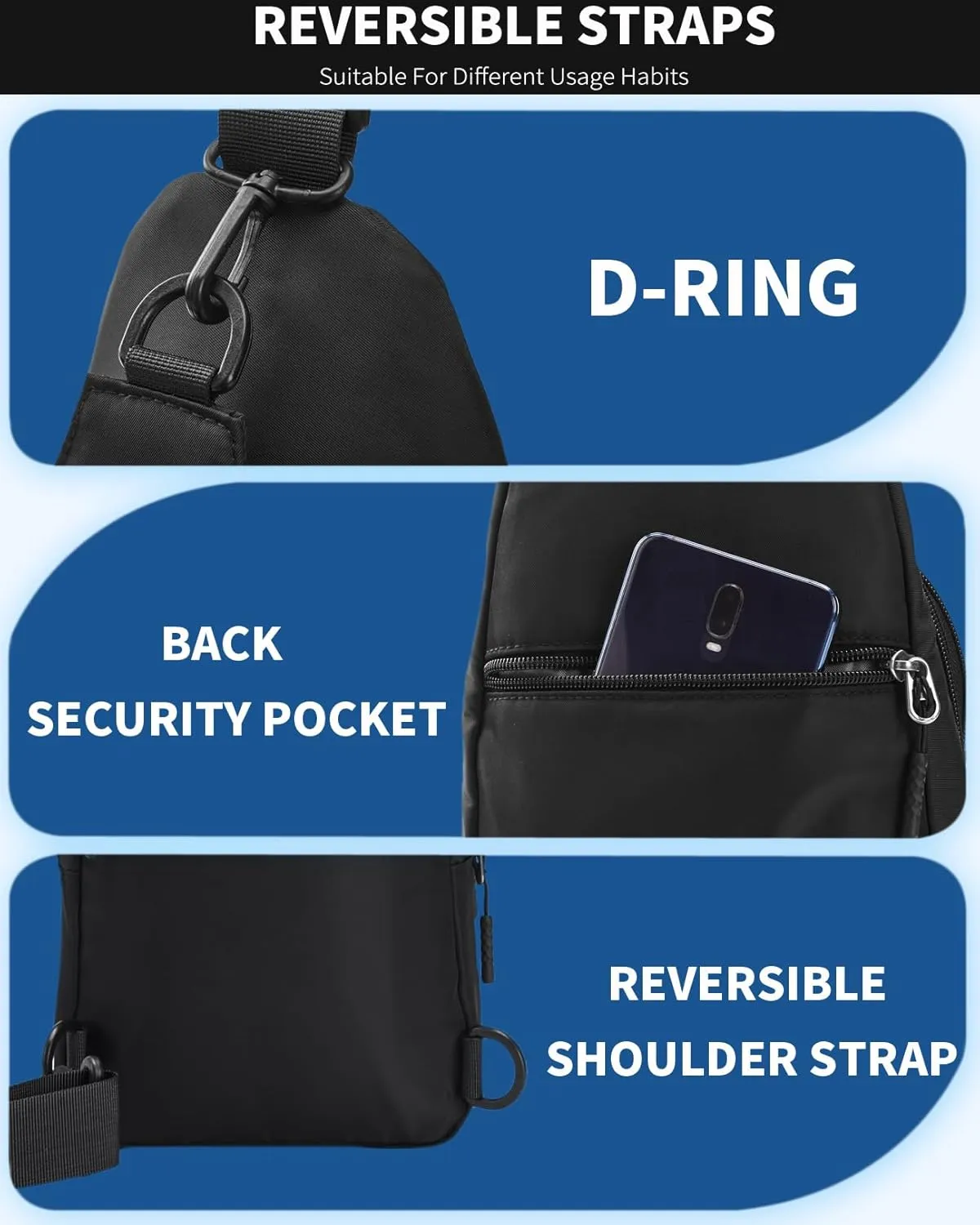 Seoky Rop Small Sling Backpack Crossbody Sling Bag Nylon Chest Bag Daypack Fanny Pack Cross Body Bag for Travel Hiking