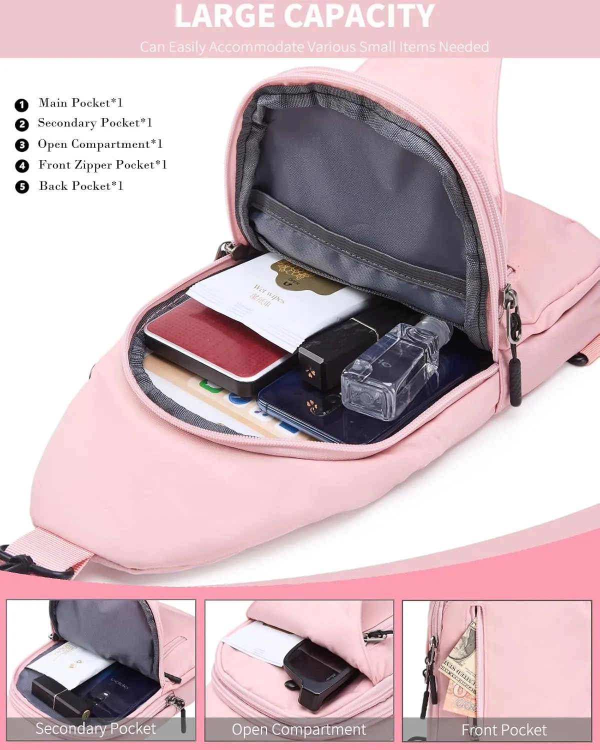 Seoky Rop Small Sling Backpack Crossbody Sling Bag Nylon Chest Bag Daypack Fanny Pack Cross Body Bag for Travel Hiking