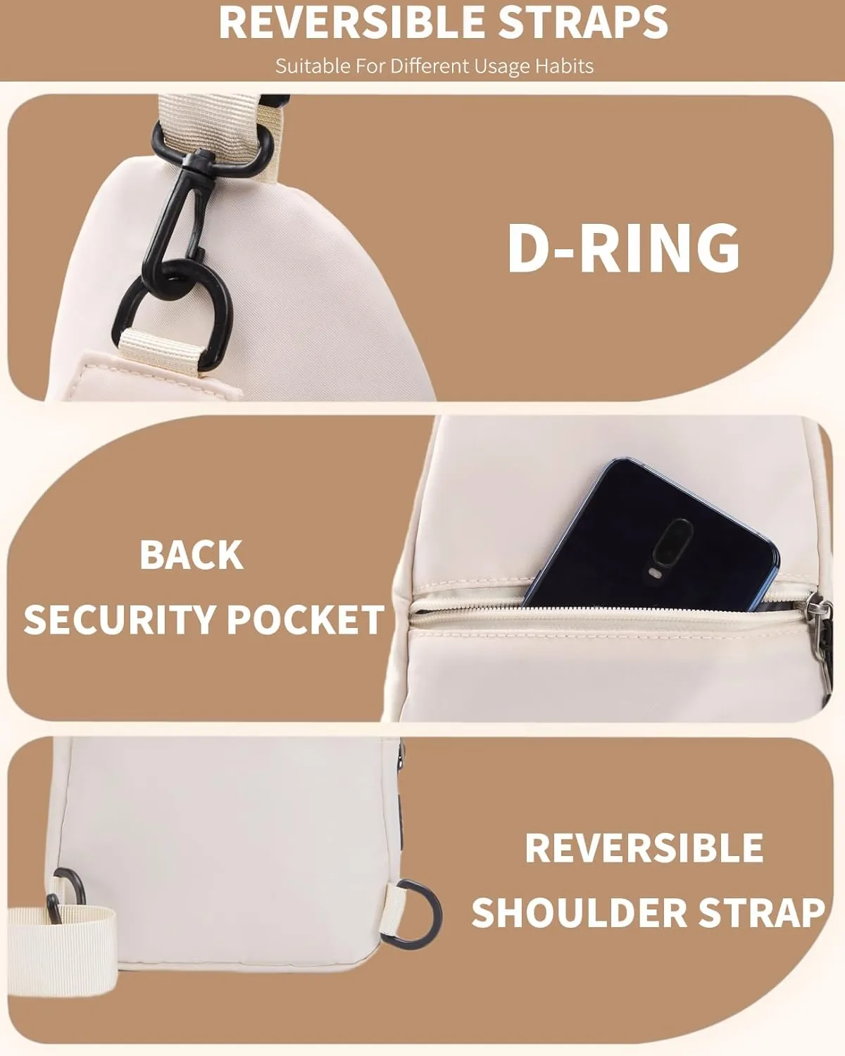 Seoky Rop Small Sling Backpack Crossbody Sling Bag Nylon Chest Bag Daypack Fanny Pack Cross Body Bag for Travel Hiking