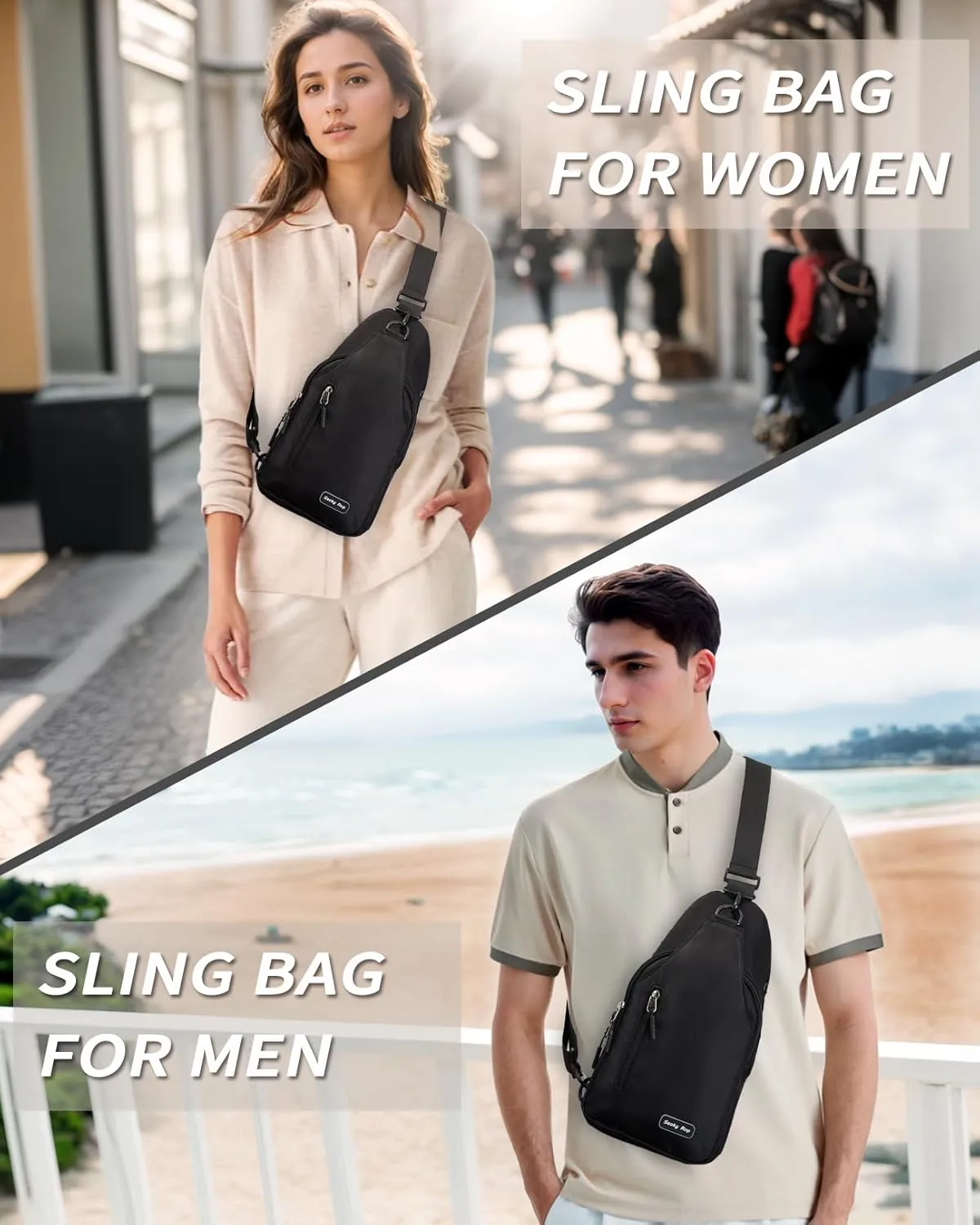 Seoky Rop Small Sling Backpack Crossbody Sling Bag Nylon Chest Bag Daypack Fanny Pack Cross Body Bag for Travel Hiking