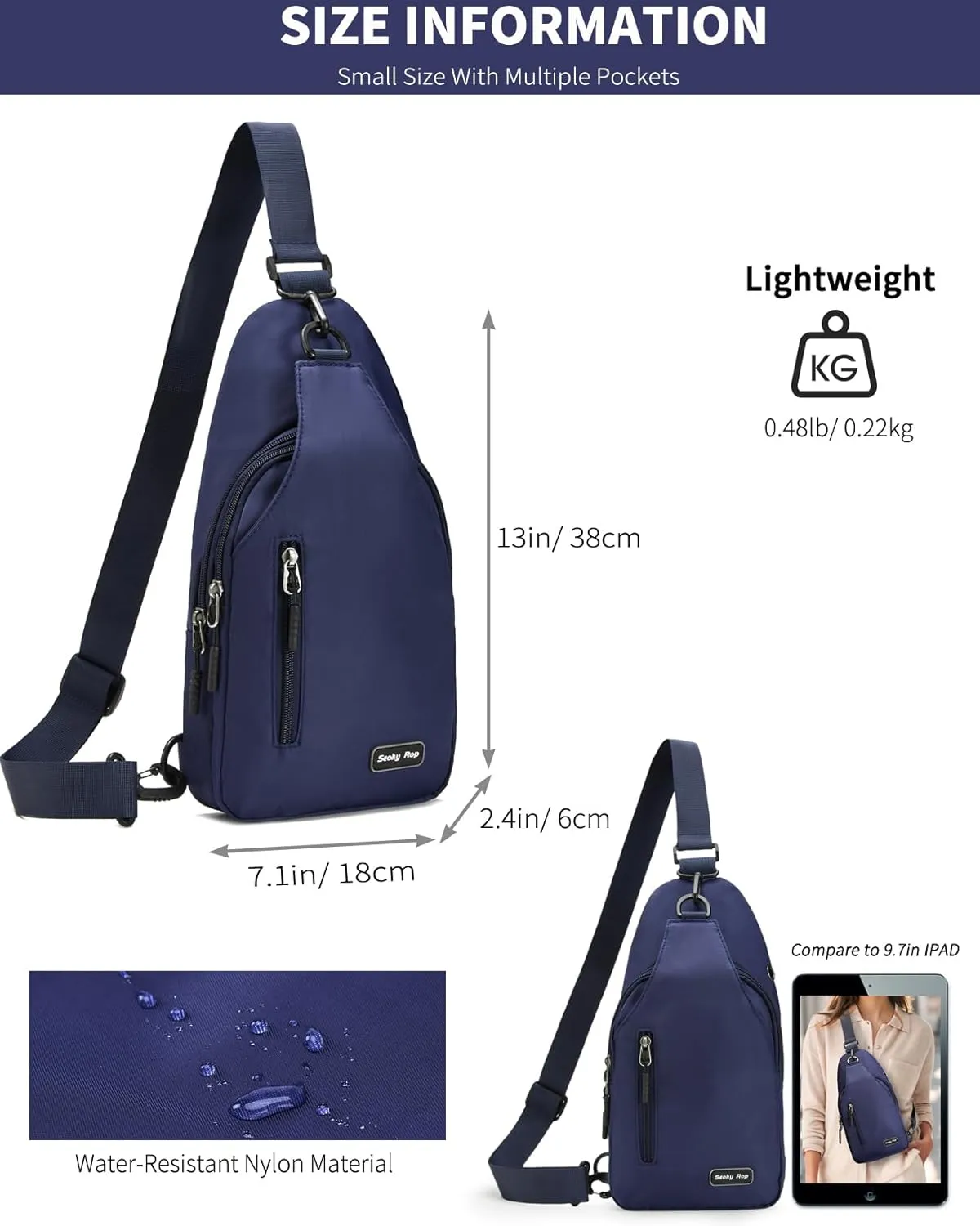 Seoky Rop Small Sling Backpack Crossbody Sling Bag Nylon Chest Bag Daypack Fanny Pack Cross Body Bag for Travel Hiking