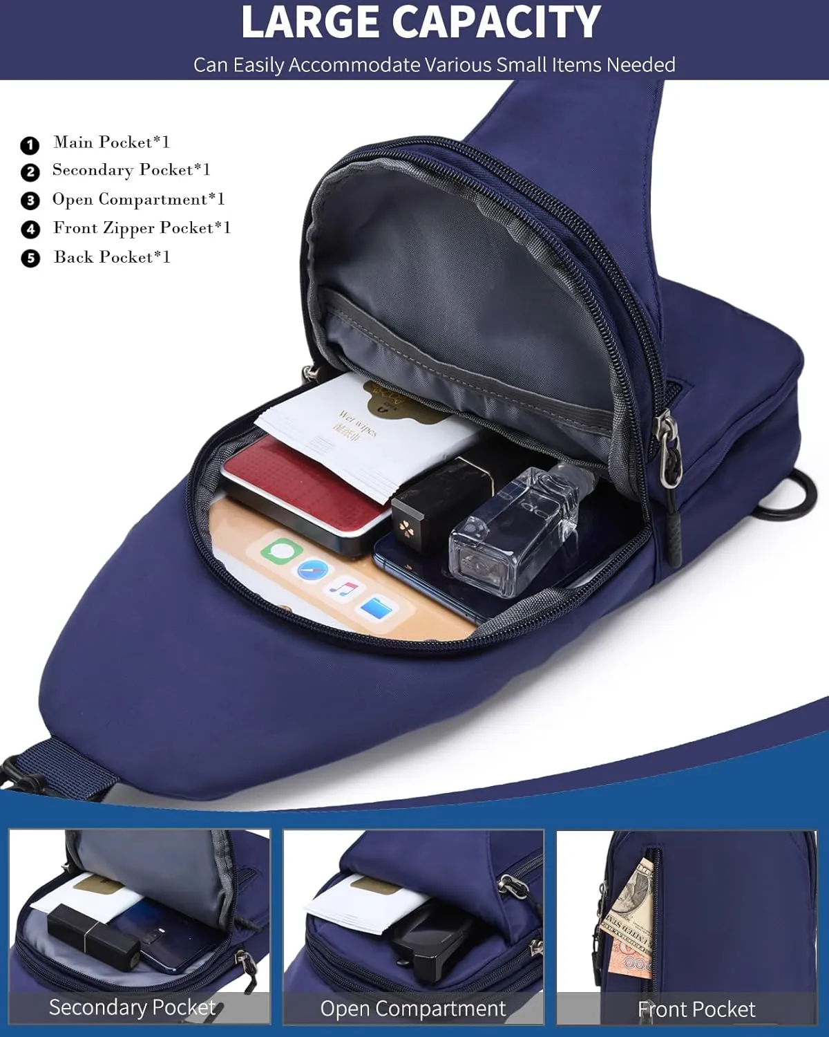 Seoky Rop Small Sling Backpack Crossbody Sling Bag Nylon Chest Bag Daypack Fanny Pack Cross Body Bag for Travel Hiking