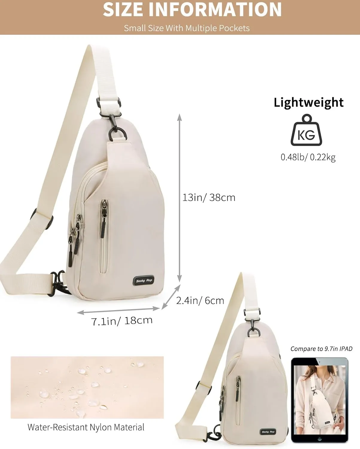 Seoky Rop Small Sling Backpack Crossbody Sling Bag Nylon Chest Bag Daypack Fanny Pack Cross Body Bag for Travel Hiking