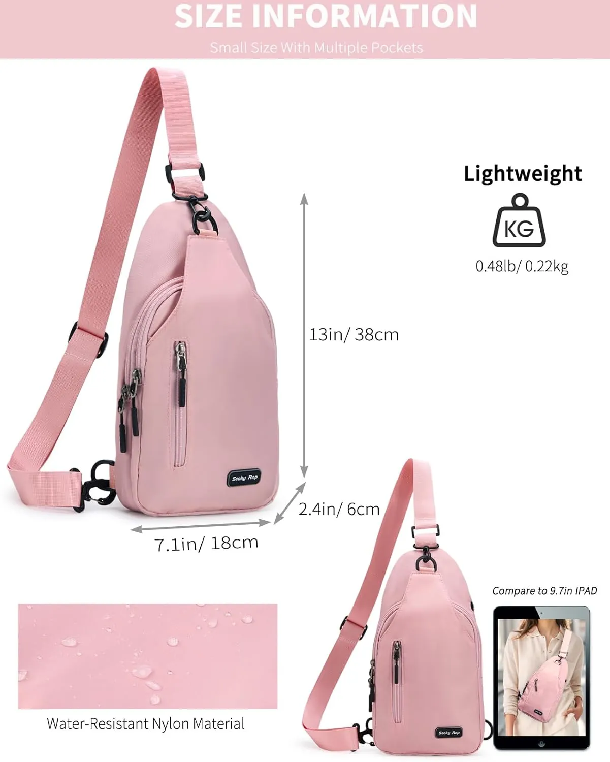 Seoky Rop Small Sling Backpack Crossbody Sling Bag Nylon Chest Bag Daypack Fanny Pack Cross Body Bag for Travel Hiking