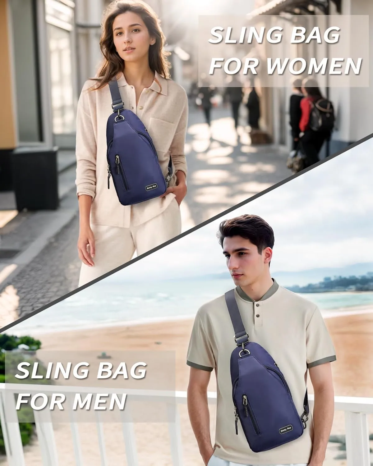 Seoky Rop Small Sling Backpack Crossbody Sling Bag Nylon Chest Bag Daypack Fanny Pack Cross Body Bag for Travel Hiking