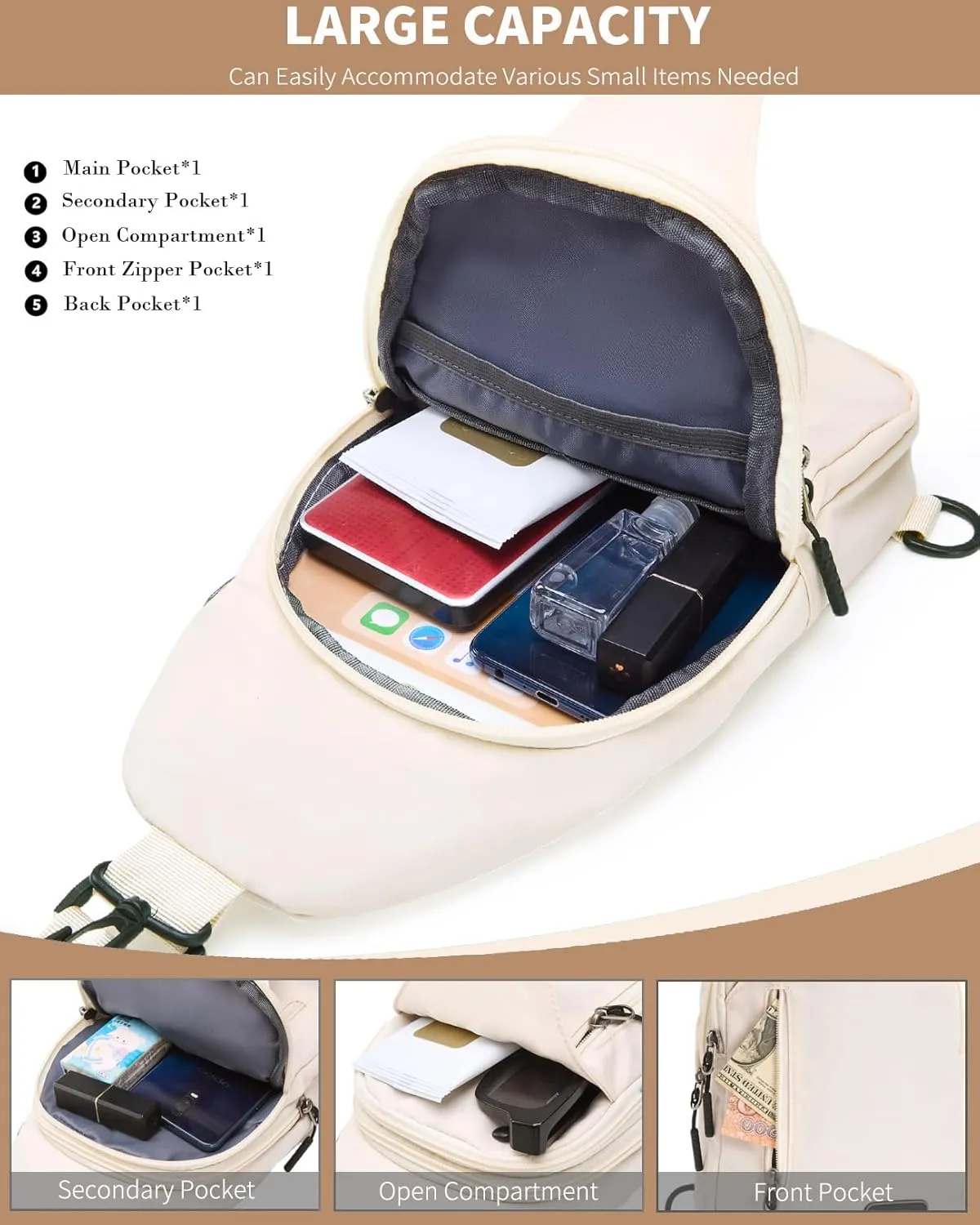 Seoky Rop Small Sling Backpack Crossbody Sling Bag Nylon Chest Bag Daypack Fanny Pack Cross Body Bag for Travel Hiking