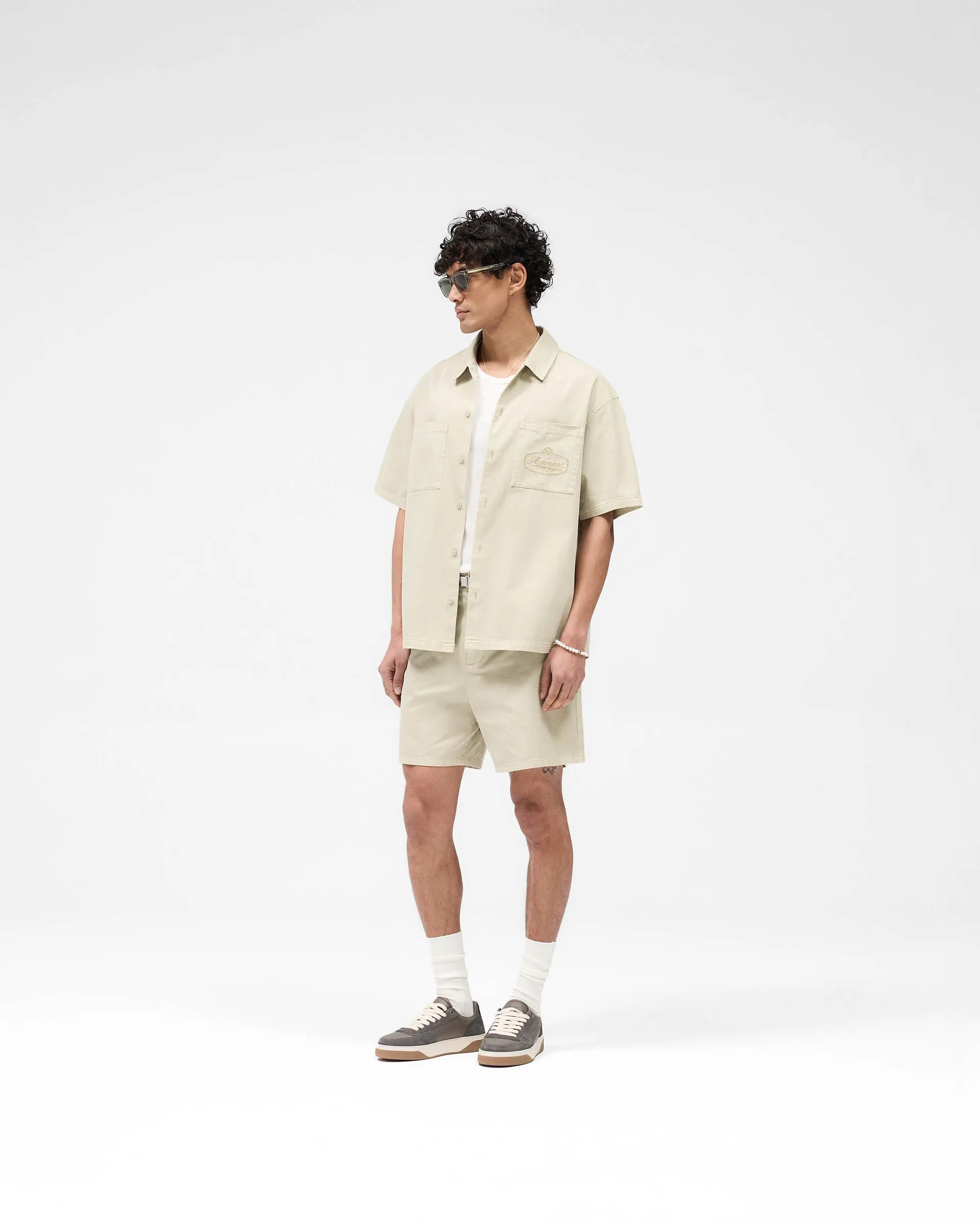 Short Sleeve Cotton Overshirt - Beige