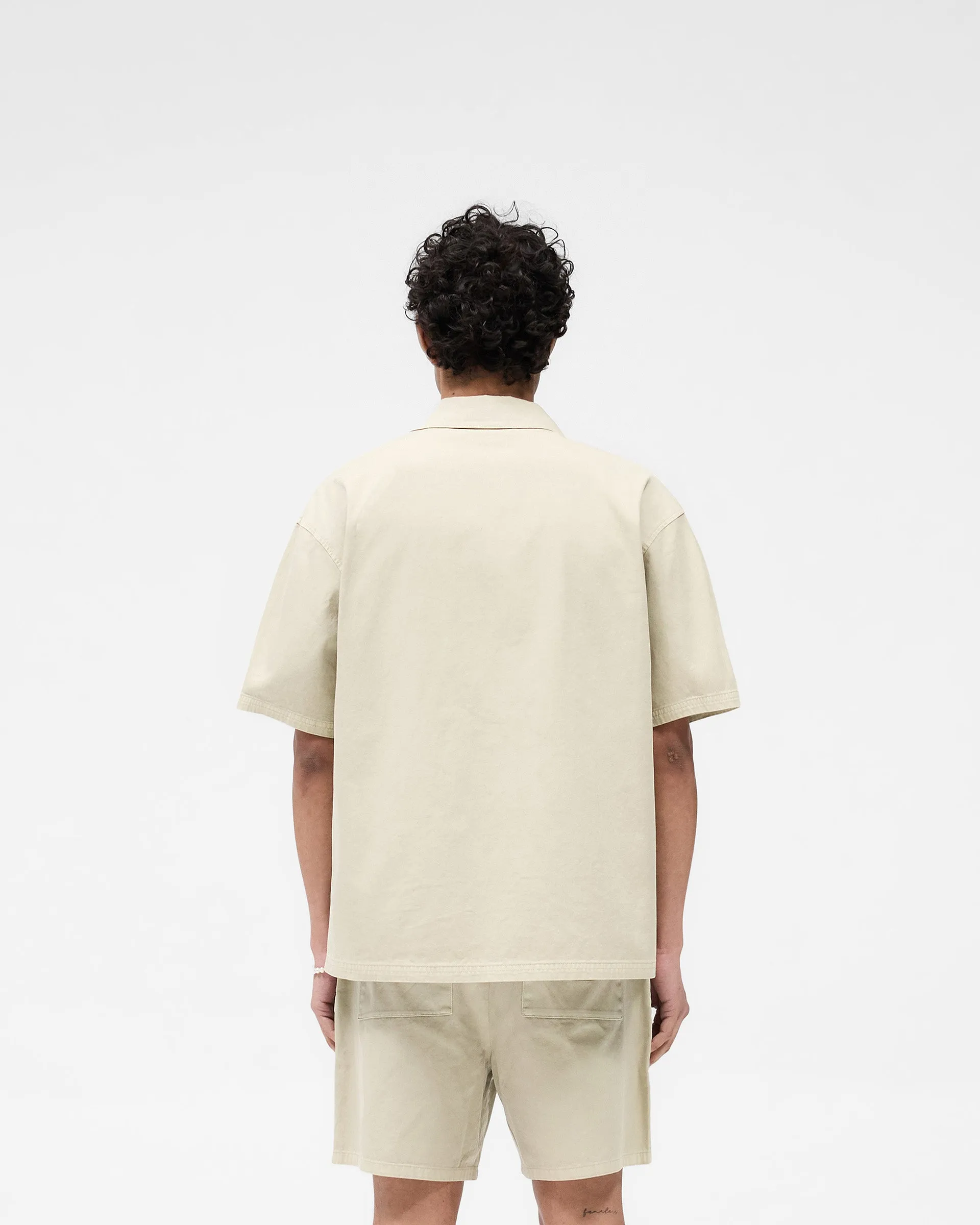 Short Sleeve Cotton Overshirt - Beige