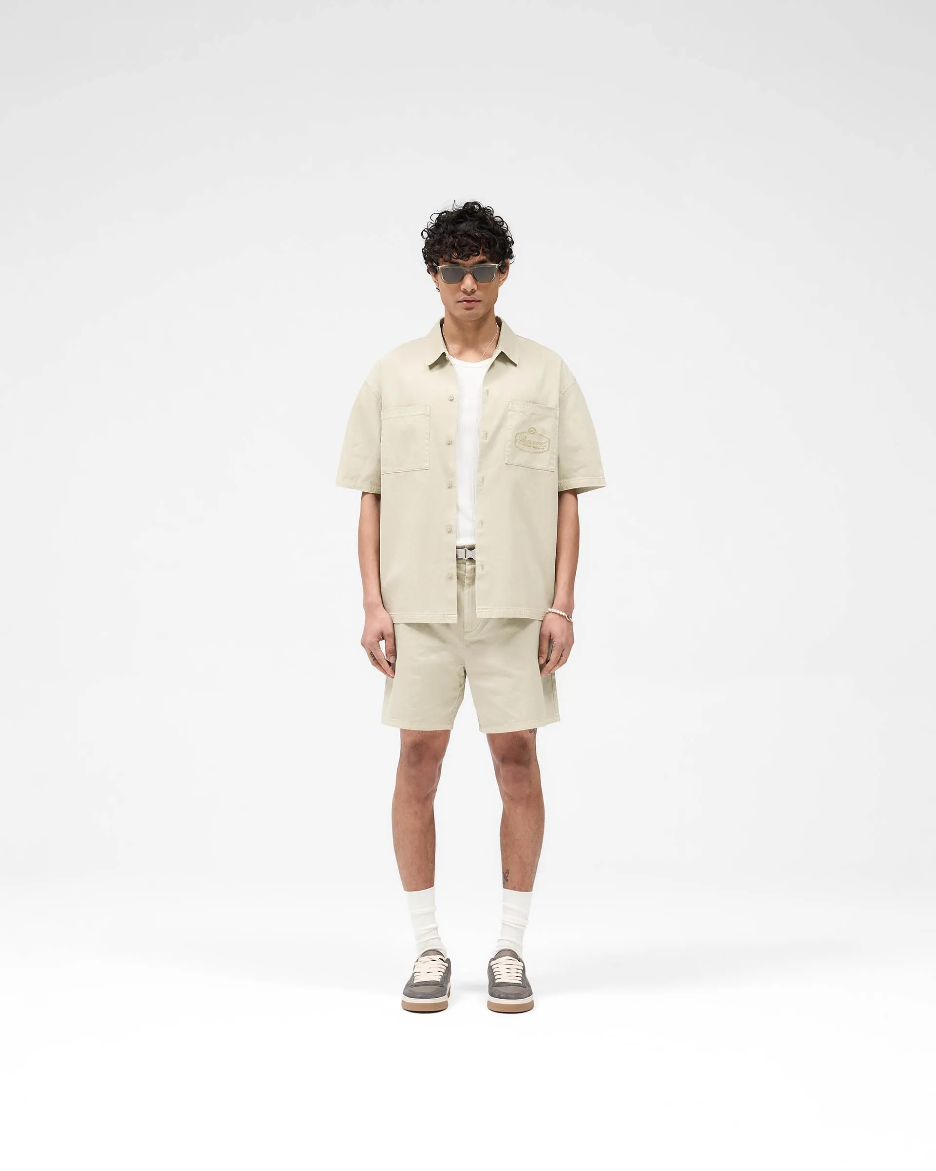 Short Sleeve Cotton Overshirt - Beige