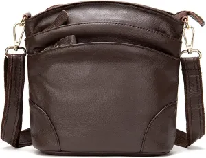 Shoulder Bag for Women Genuine Leather Crossbody Purse Triple Pockets Bucket Bag Retro Phone Pocketbooks