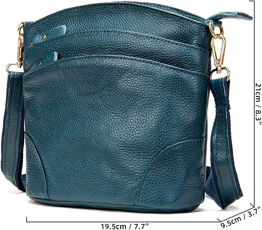 Shoulder Bag for Women Genuine Leather Crossbody Purse Triple Pockets Bucket Bag Retro Phone Pocketbooks