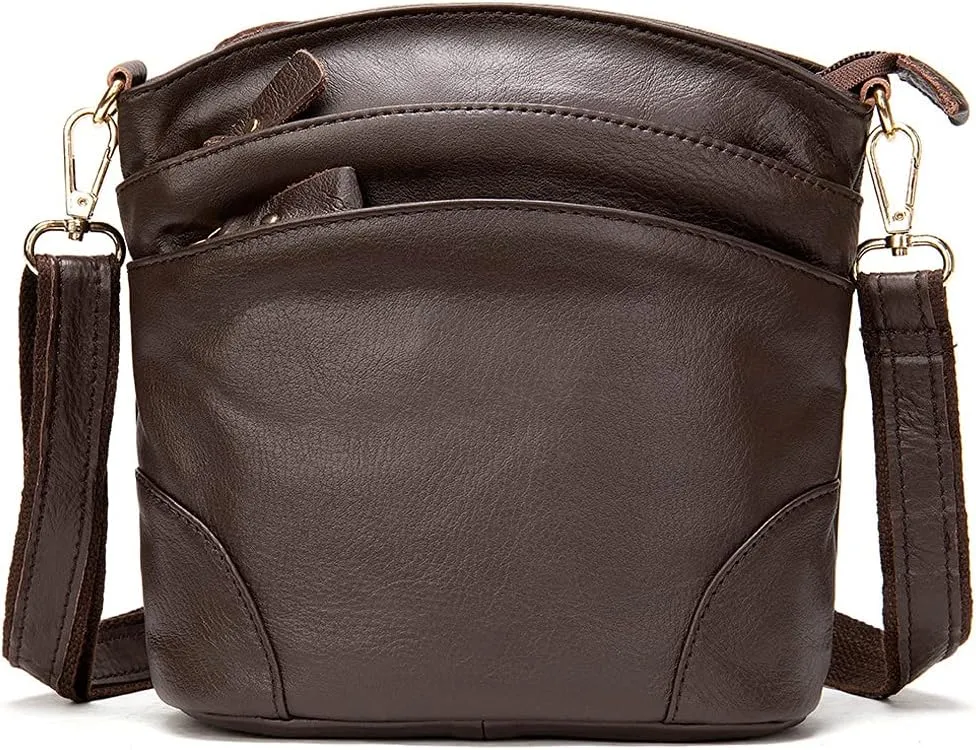 Shoulder Bag for Women Genuine Leather Crossbody Purse Triple Pockets Bucket Bag Retro Phone Pocketbooks