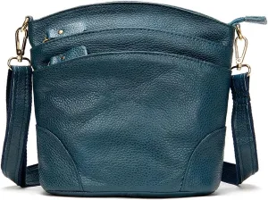 Shoulder Bag for Women Genuine Leather Crossbody Purse Triple Pockets Bucket Bag Retro Phone Pocketbooks