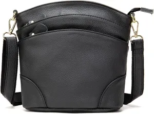Shoulder Bag for Women Genuine Leather Crossbody Purse Triple Pockets Bucket Bag Retro Phone Pocketbooks
