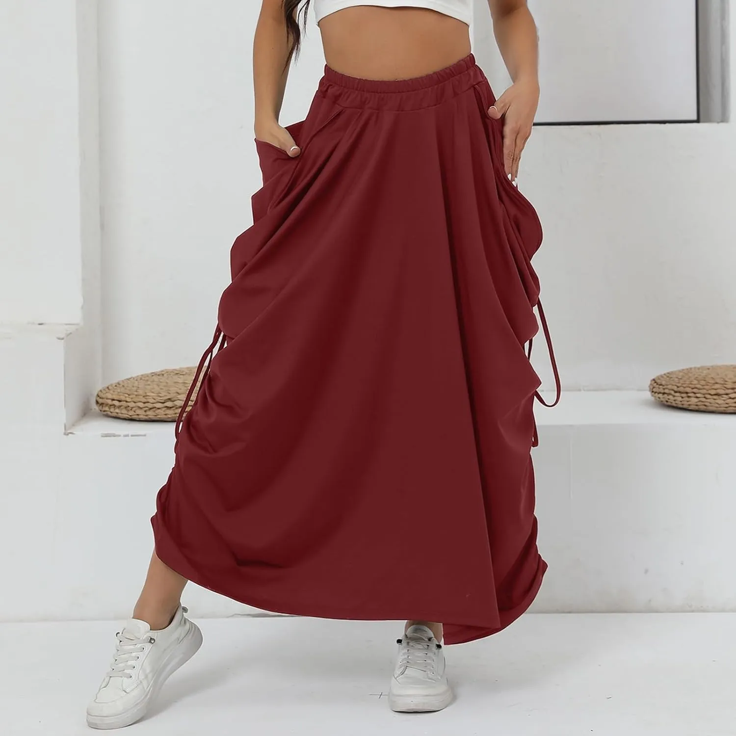 Skirt for Women Maxi Boho Casual Skirt Bohemian Organic Cotton Hippie Party Gypsy with Pockets 2024
