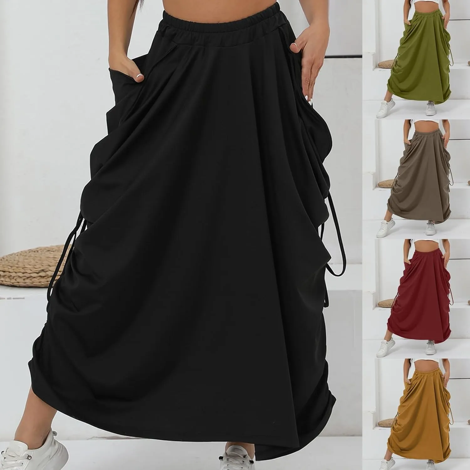 Skirt for Women Maxi Boho Casual Skirt Bohemian Organic Cotton Hippie Party Gypsy with Pockets 2024