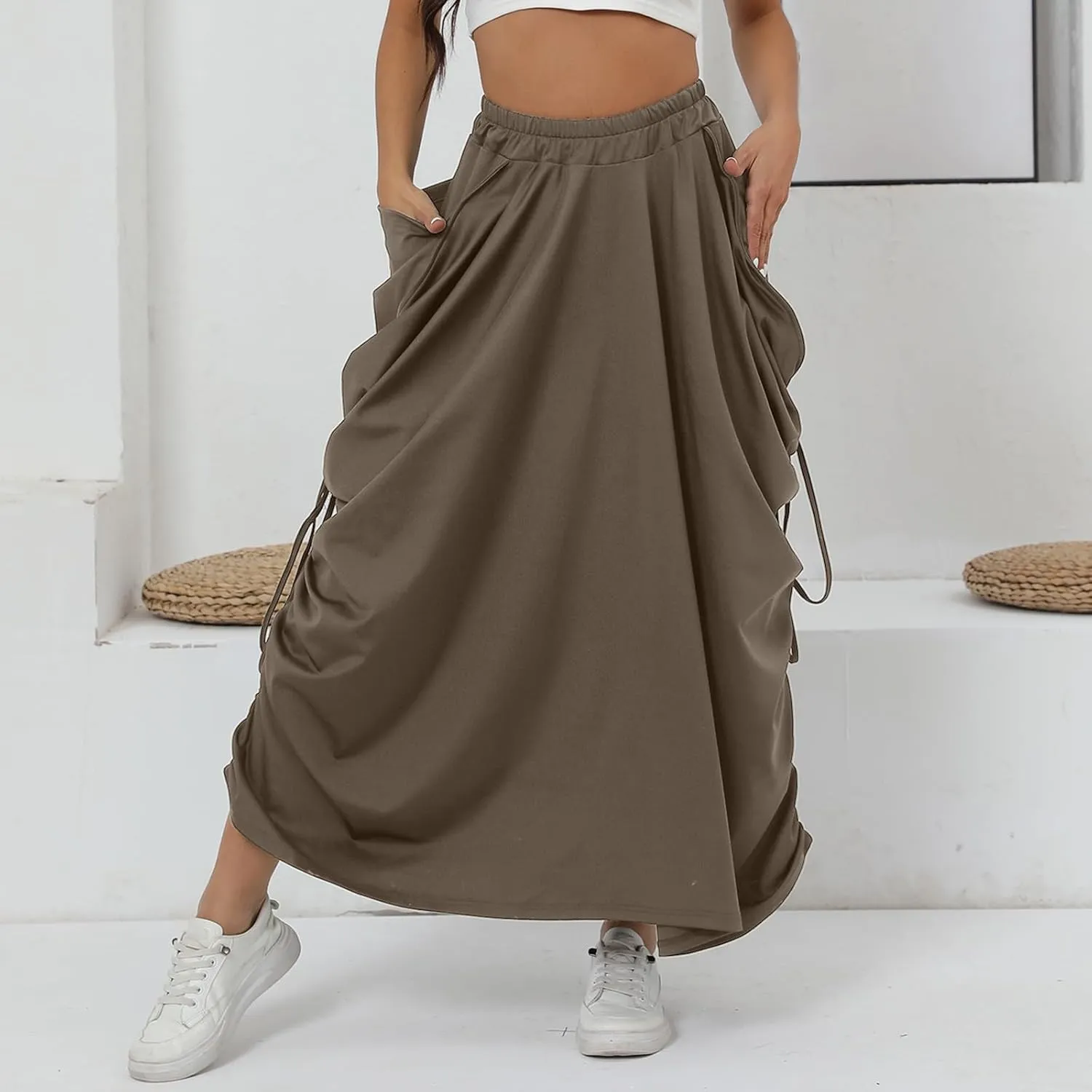 Skirt for Women Maxi Boho Casual Skirt Bohemian Organic Cotton Hippie Party Gypsy with Pockets 2024