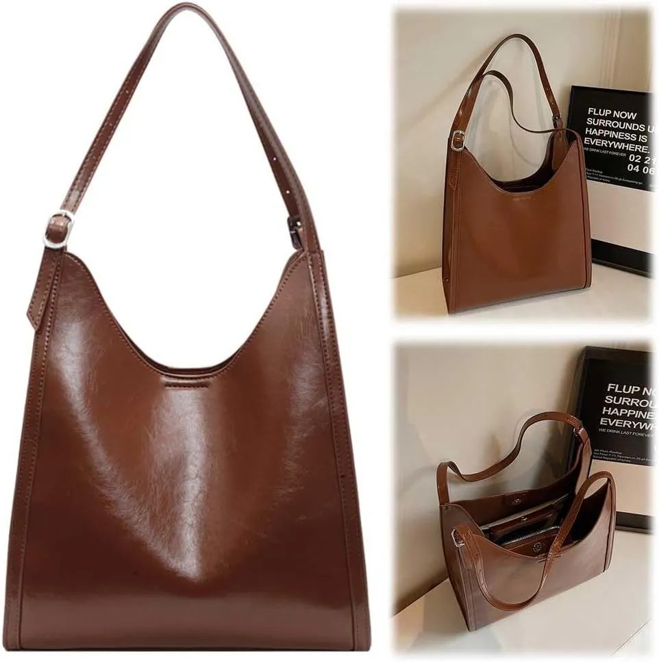 Slouchy Hobo Bags for Women Retro PU Leather Tote Bag Large Soft Shoulder Purses Everyday Work College Handbags