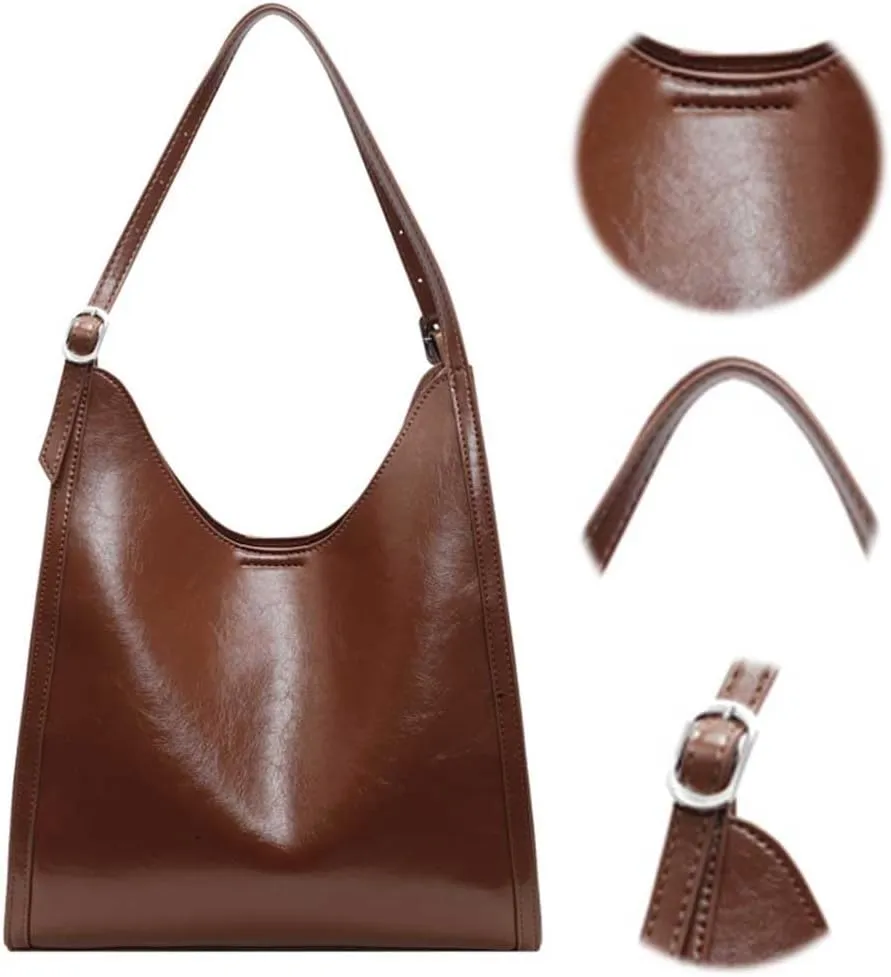 Slouchy Hobo Bags for Women Retro PU Leather Tote Bag Large Soft Shoulder Purses Everyday Work College Handbags