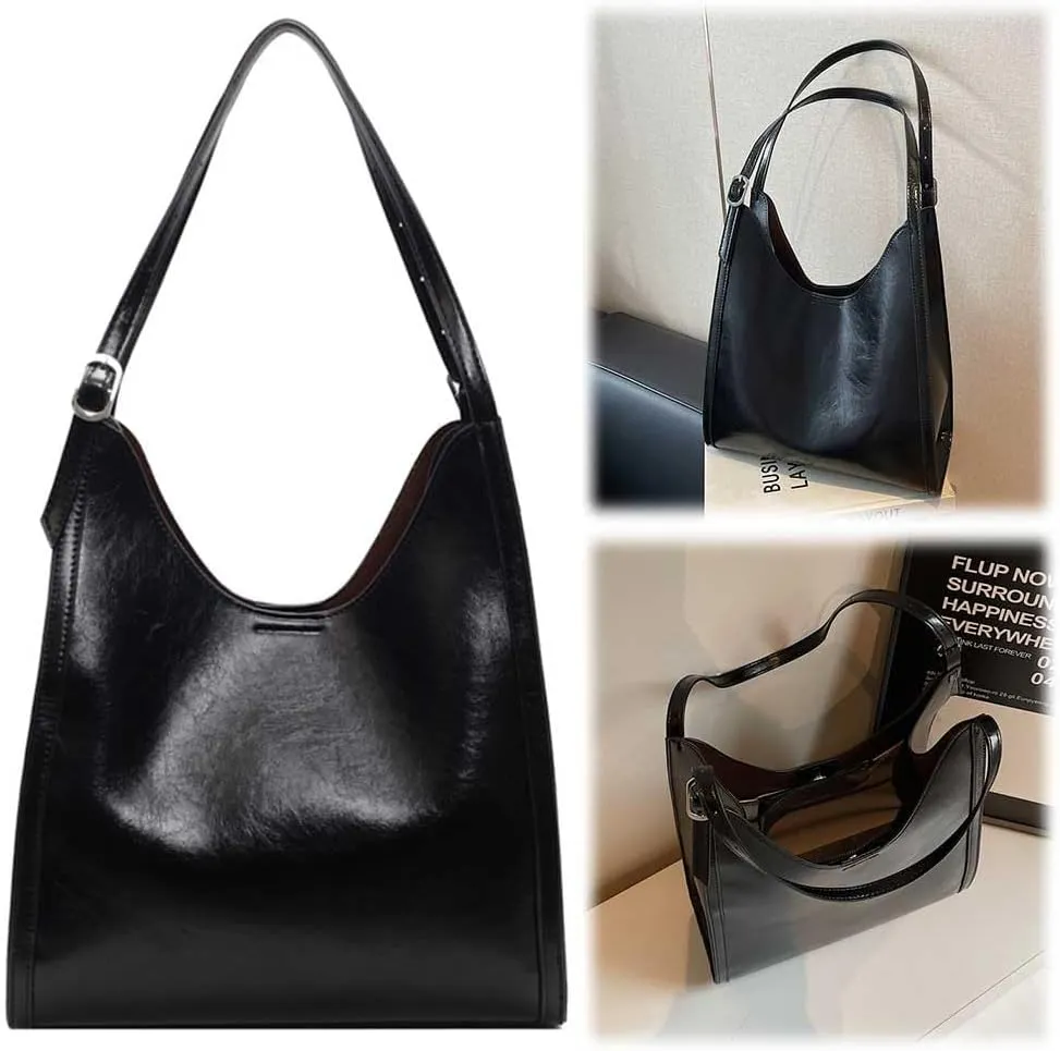 Slouchy Hobo Bags for Women Retro PU Leather Tote Bag Large Soft Shoulder Purses Everyday Work College Handbags