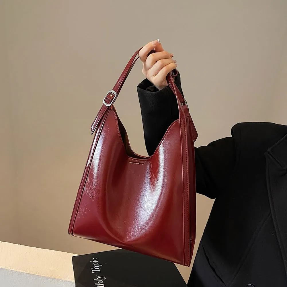 Slouchy Hobo Bags for Women Retro PU Leather Tote Bag Large Soft Shoulder Purses Everyday Work College Handbags
