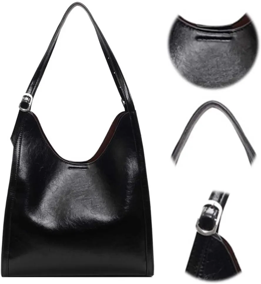 Slouchy Hobo Bags for Women Retro PU Leather Tote Bag Large Soft Shoulder Purses Everyday Work College Handbags