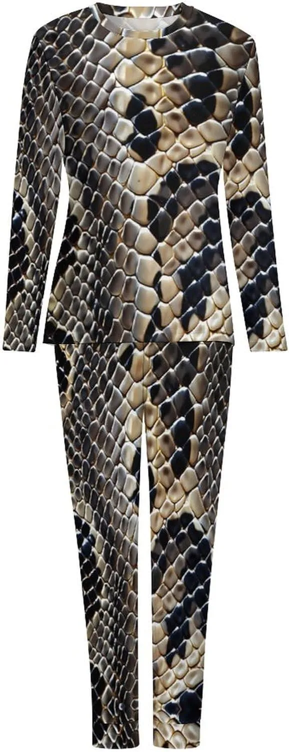 Snake Skin Texture Women's Pajama 2 Piece Set Long Sleeve Pjs Top and Pants Soft Loungewear