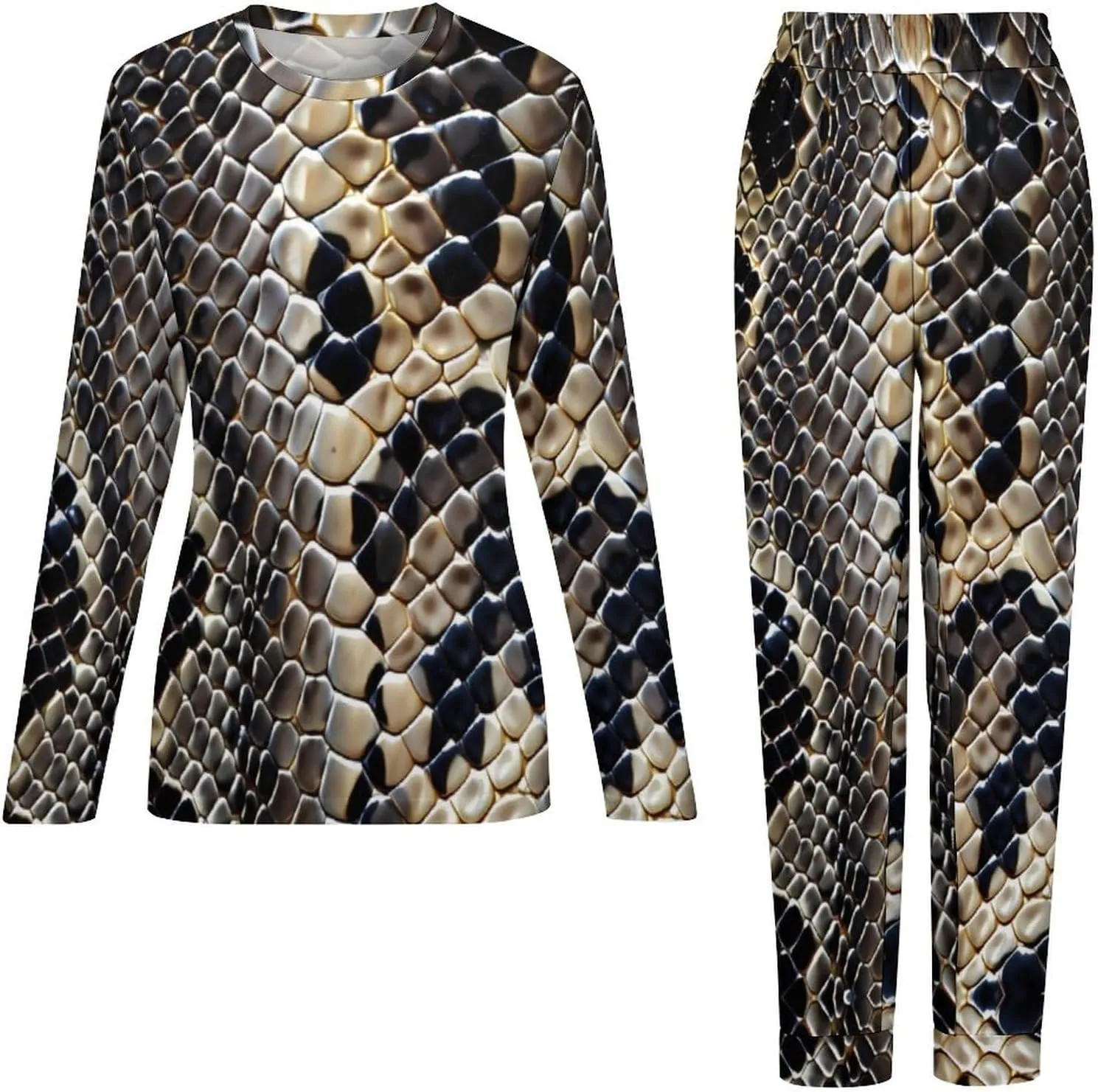 Snake Skin Texture Women's Pajama 2 Piece Set Long Sleeve Pjs Top and Pants Soft Loungewear