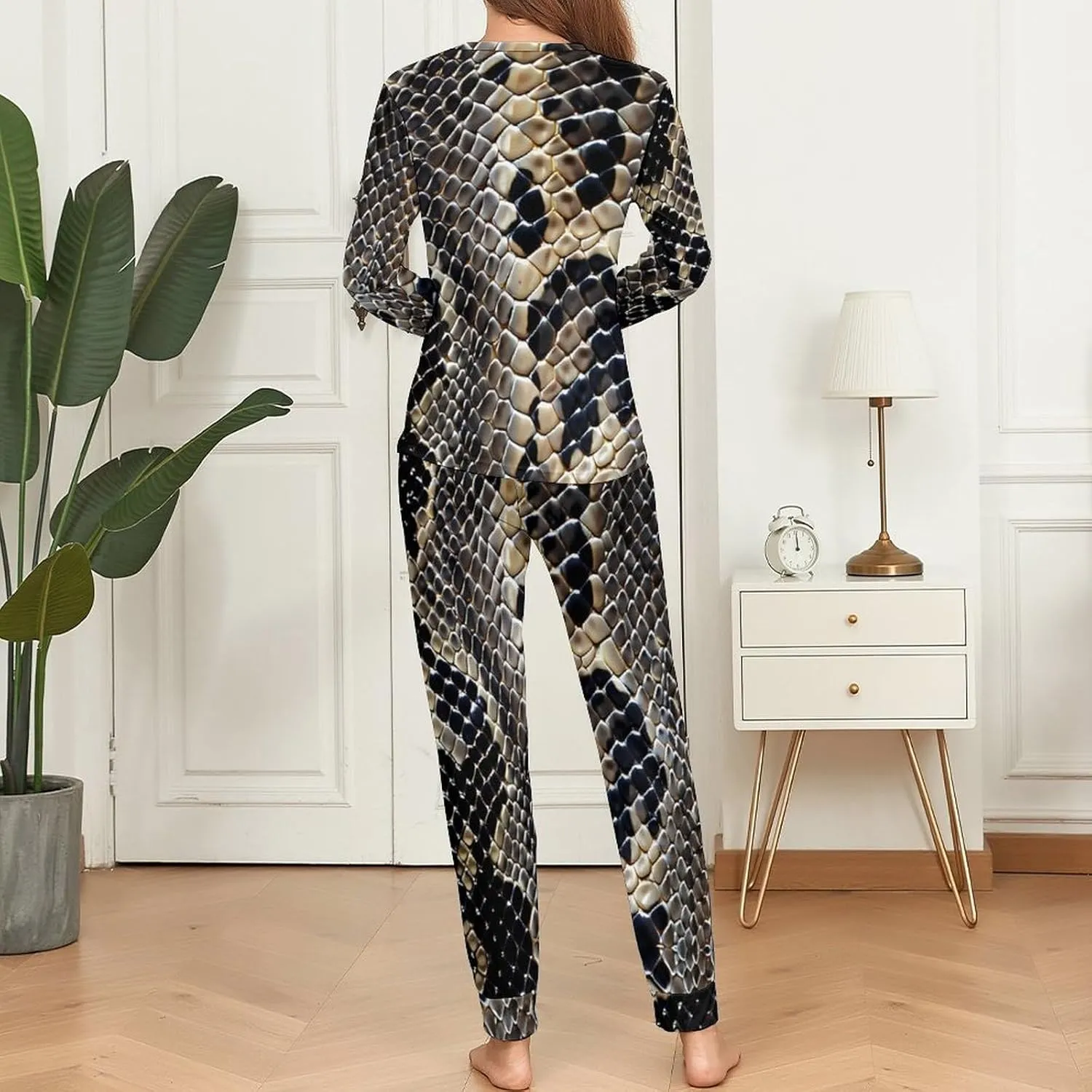 Snake Skin Texture Women's Pajama 2 Piece Set Long Sleeve Pjs Top and Pants Soft Loungewear