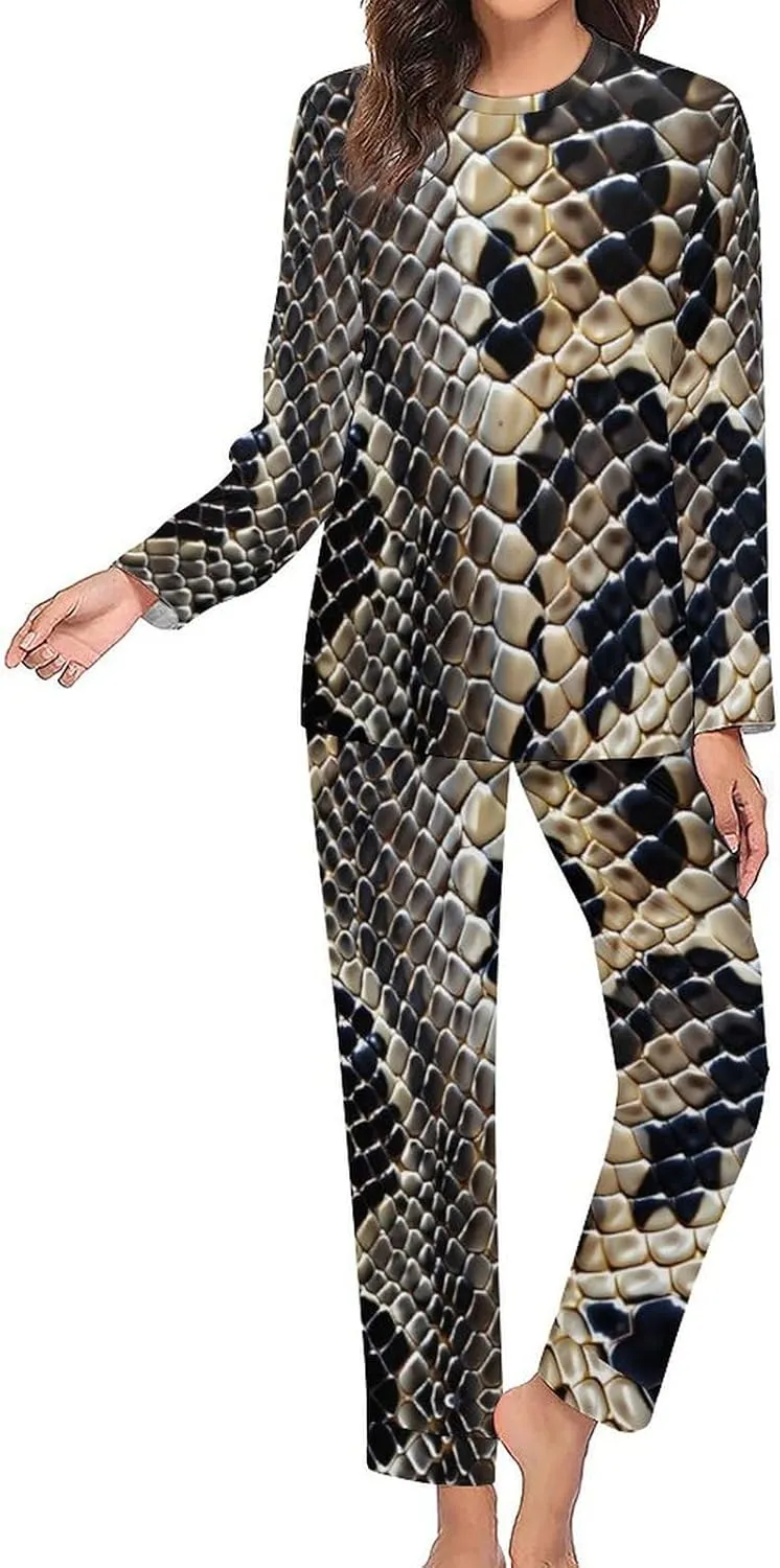 Snake Skin Texture Women's Pajama 2 Piece Set Long Sleeve Pjs Top and Pants Soft Loungewear