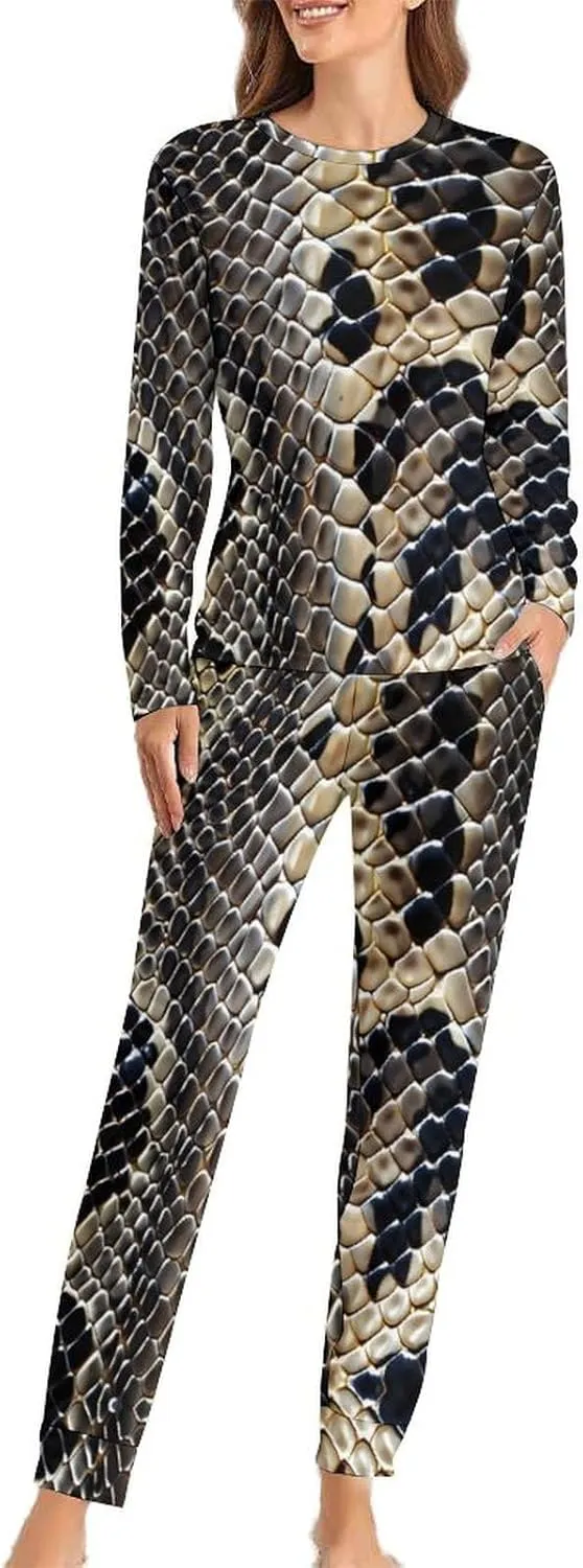Snake Skin Texture Women's Pajama 2 Piece Set Long Sleeve Pjs Top and Pants Soft Loungewear