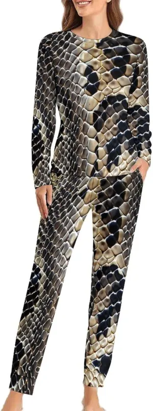 Snake Skin Texture Women's Pajama 2 Piece Set Long Sleeve Pjs Top and Pants Soft Loungewear