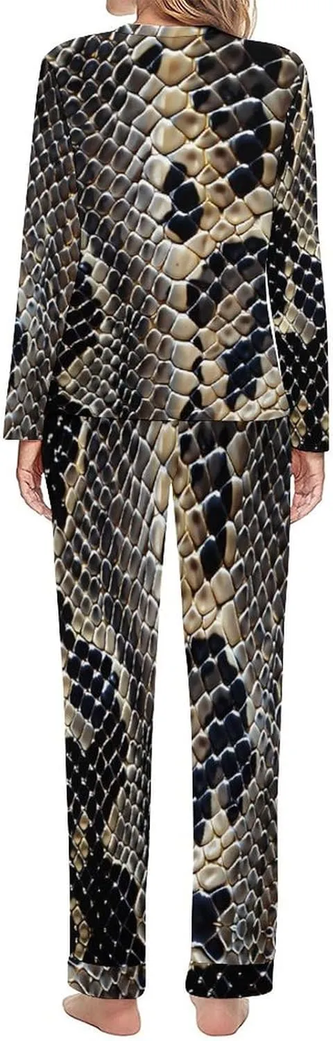 Snake Skin Texture Women's Pajama 2 Piece Set Long Sleeve Pjs Top and Pants Soft Loungewear