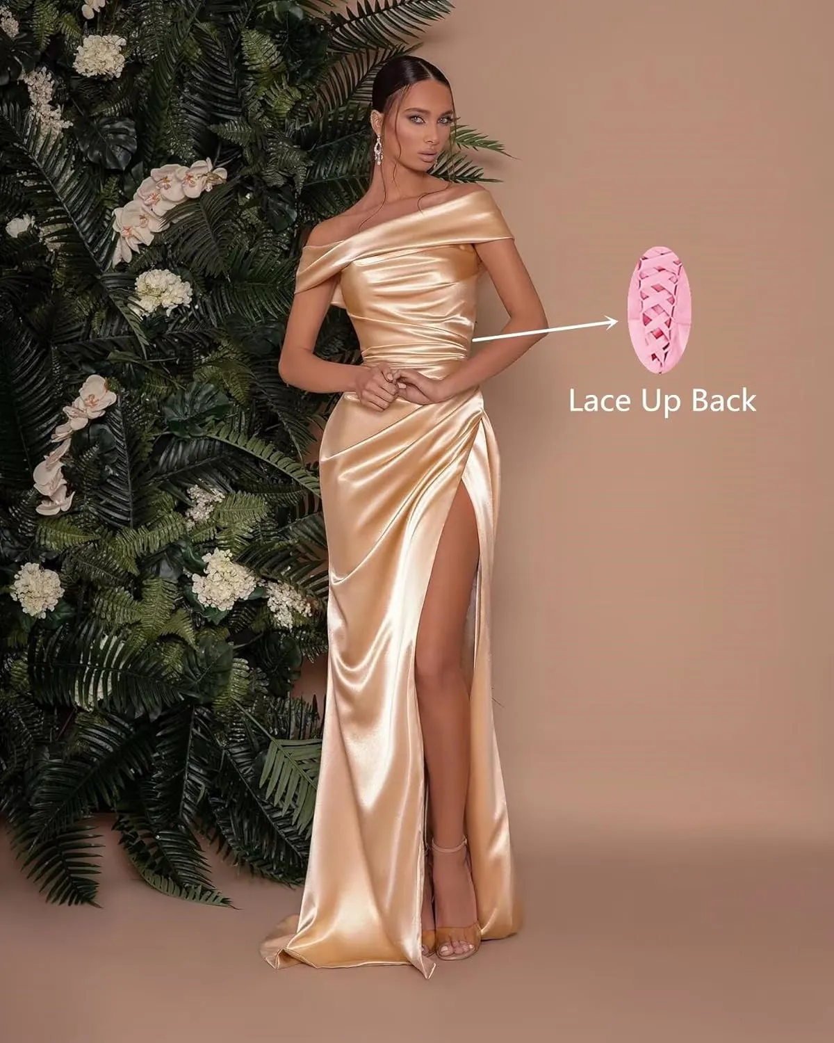 SoDigne Off The Shoulder Mermaid Bridesmaid Dresses with Slit Long Satin 2024 Formal Evening Party Gown