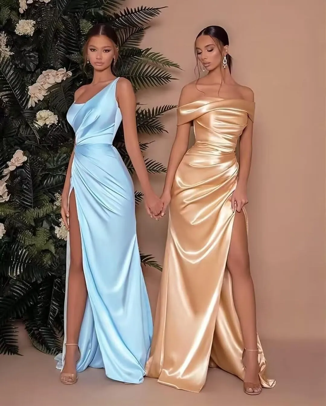 SoDigne Off The Shoulder Mermaid Bridesmaid Dresses with Slit Long Satin 2024 Formal Evening Party Gown