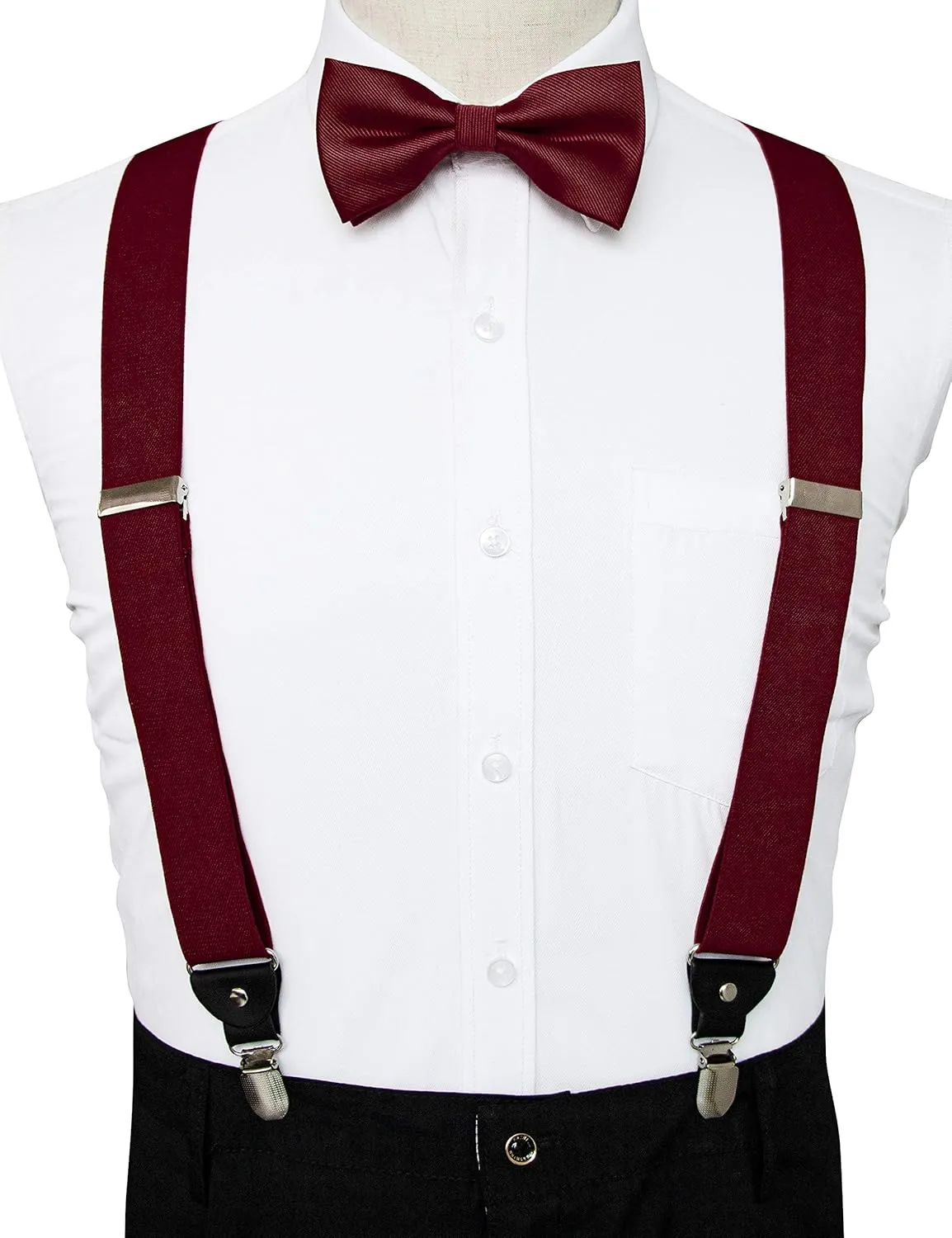 Solid Color Suspender and Silk Bow Tie Sets for Men