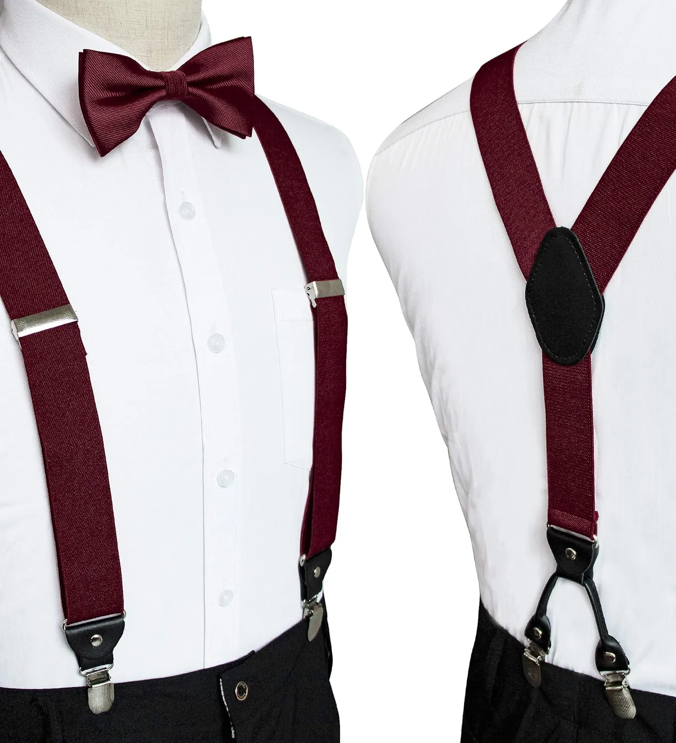 Solid Color Suspender and Silk Bow Tie Sets for Men