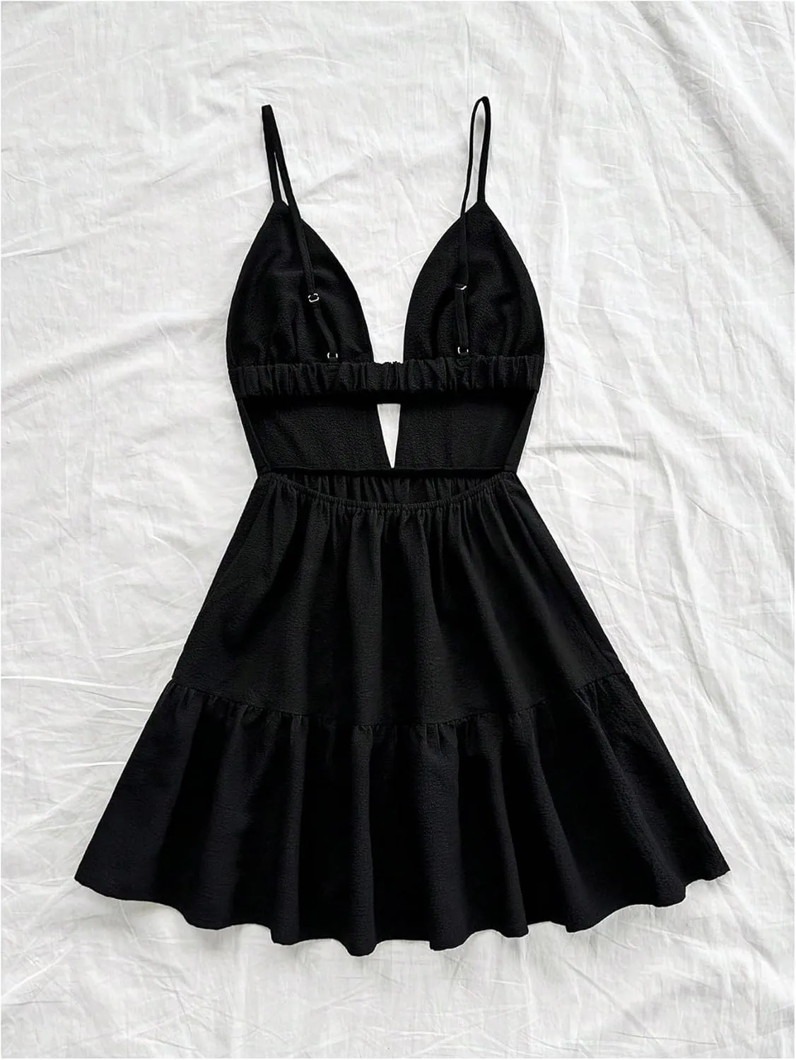 SOLY HUX Dresses for Women Summer Flowy Mini Dress Spaghetti Strap V Neck Ruffle Cami Dress