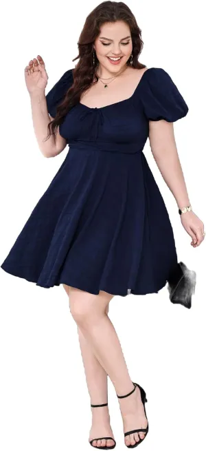 SOLY HUX Women's Plus Size Short Sleeve Mini Dress High Waist Summer Dresses Wedding Guest Dress