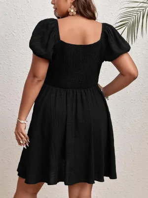 SOLY HUX Women's Plus Size Short Sleeve Mini Dress High Waist Summer Dresses Wedding Guest Dress