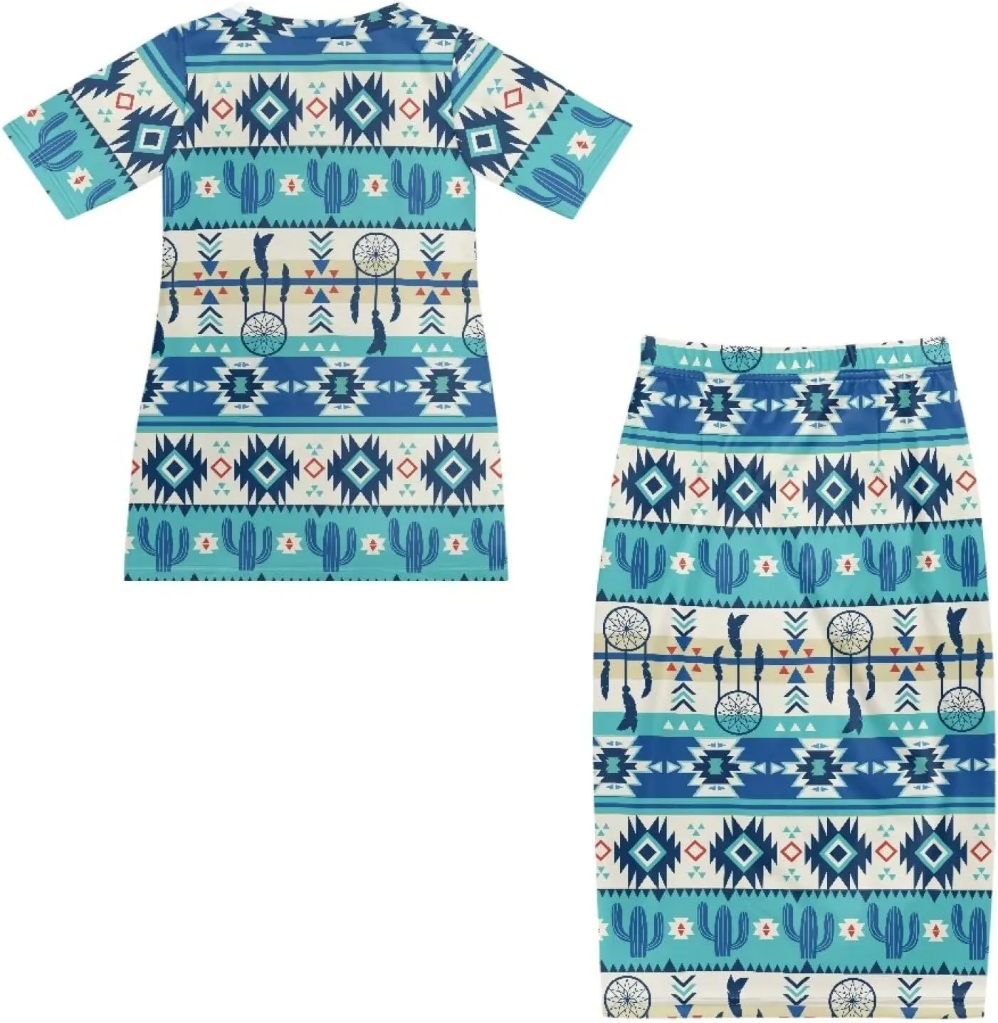 Summer 2 Piece Dresses Tribal Ethnic Print Short Sleeve Crop Top Long Maxi Skirt Set Women Plus Size Skirts Set
