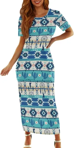 Summer 2 Piece Dresses Tribal Ethnic Print Short Sleeve Crop Top Long Maxi Skirt Set Women Plus Size Skirts Set