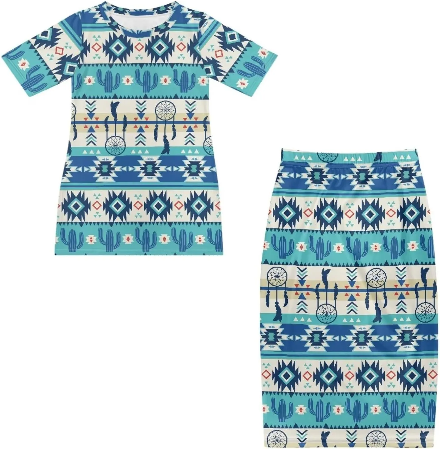Summer 2 Piece Dresses Tribal Ethnic Print Short Sleeve Crop Top Long Maxi Skirt Set Women Plus Size Skirts Set
