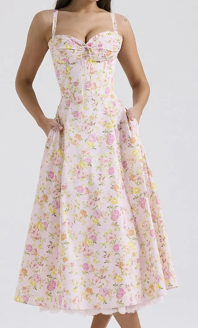 Sundresses for Women Sexy Summer Casual Comfortable Floral Dresses Sleeveless Spaghetti Strap Beach Party Maxi Dress